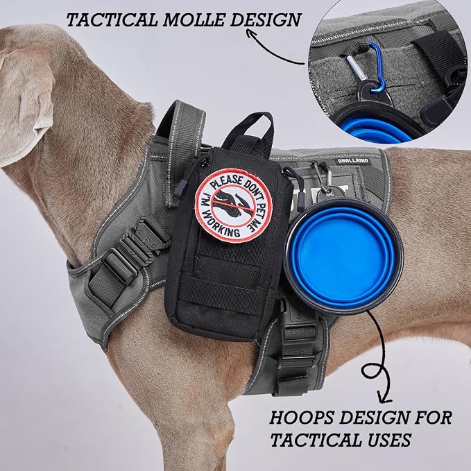 Tactical Dog Harness for Large Dogs, Heavy Duty Dog Harness with Handle, Adjustable Reflective Military German Shepherd Dog Vest Harness with Do Not Pet Patches for Hiking Training Grey