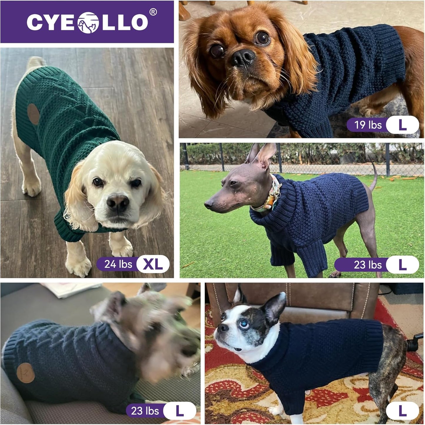 cyeollo Turtleneck Dog Sweater Soft Knitted Sweaters with Leash Hole Pet Clothes for Cold Day Pet Small Medium Dog Sweaters, Burgundy XL