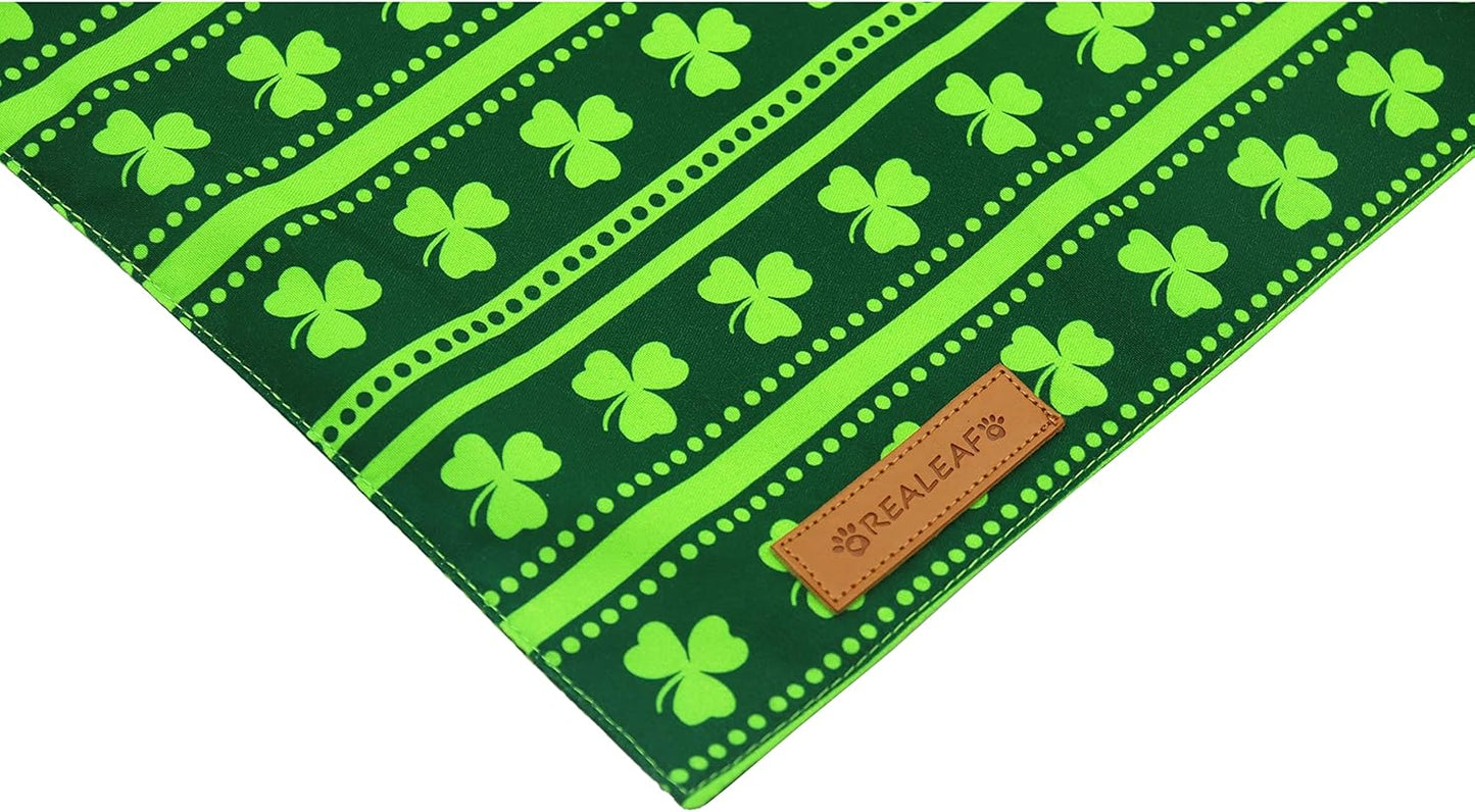 Realeaf St. Patrick's Day Dog Bandanas 2 Pack, Reversible Green Shamrock Pet Scarf for Boy and Girl, Premium Durable Fabric, Holiday Bandana for Small Medium Large and Extra Large Dogs (Small)