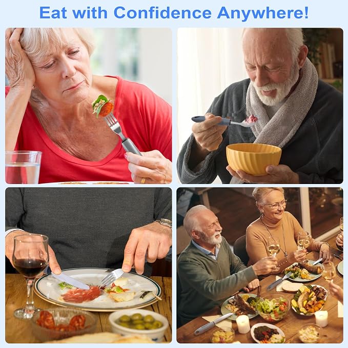 Adaptive Utensils, Weighted Utensils for Hand Tremors, Utensils for Parkinsons Patients,Elderly,Arthritis,Weak Hand Grip,Tremors & Handicapped. Stainless Steel Knife,Fork and Spoons Set (regular 4pcs)