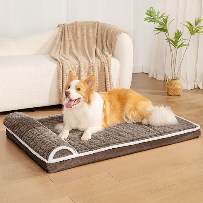 Orthopedic Large Dog Bed Pillow Pet Sofa Bed 36''X24'' Taupe | Egg-Crate Foam Pet Couch Large Sized Dog, Waterproof Removable Washable Cover,Furry Puppy Crate Mat With Nonskid Bottom