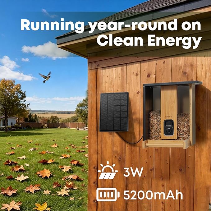 NETVUE by Birdfy Smart Bird Feeder with Camera Solar Powered,2K Live Steam&Permanent AI Identify for Birds&Motion Detection,Birds Watching Ideal Wood Feeder for Chistmas Gift for mom,Bird-Lover