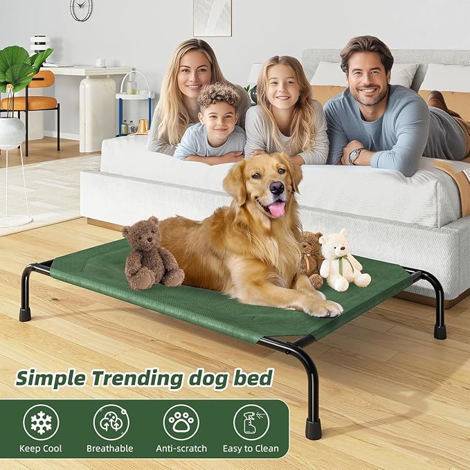 Simple Trending Raised Dog Bed for Large Dogs, Waterproof XL Dog Cot, Outdoor Cooling Elevated Pet Bed, 47.75" x 30.5", Green | Pet Bed for Large Dogs, Waterproof Cover, Breathable mesh, Non-Slip Feet, Suitable for Indoor or Outdoor Use, 47.75" x 30.5"