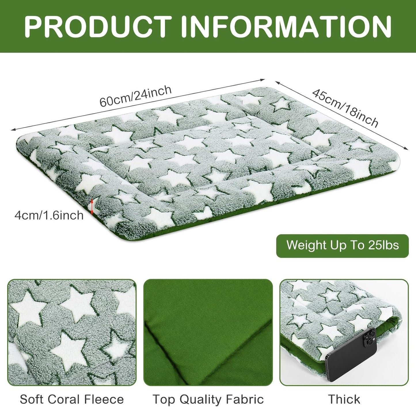 4 Pcs Washable Dog Crate Mat Kennel Pad Replaceable Reversible Pet Bed Pad for Crate Pet, Sleeping Mat for Small, Medium, Large Dog Machine Washable(18 x 24 x 1.6 Inch,Green)