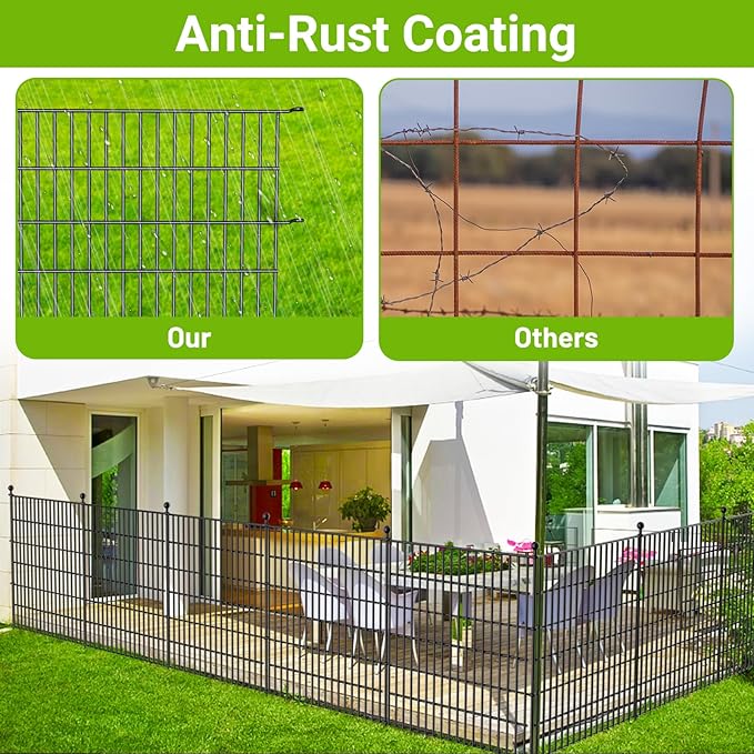 5 Panels No Dig Decorative Outdoor Garden Fence for Yard, 40 in(H) X 11.8 ft(L) Animal Barrier Fencing Rustproof Metal Wire Panel Border for Dog, Rabbits, and Patio Temporary Ground Stakes