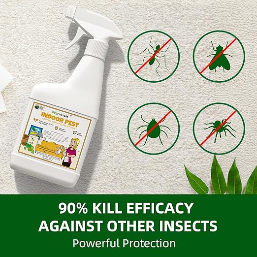 BugPursuit Indoor Pest Control Spray 24oz for Home and Kitchen –Bug Killer & Insect Repellent, Kills Carpet Beetles, Ants, Spiders, Beg Bugs, Roaches, Flea & Tick- Non Staining-Child and Pet Safe