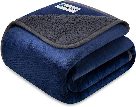 PetAmi Waterproof Dog Blanket for Medium Large Dogs, Pee Proof for Couch Bed, Reversible, Soft Fleece, Washable, 40x60 Navy/Gray