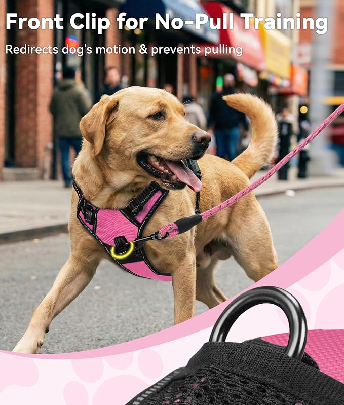 Joytale No Pull Dog Harness Medium Sized Dog, Front Clip, Pink | Grab Handle for Instant Control, Padded & Adjustable Vest, Sturdy Metal D-Rings, for Safe Training & Daily Walking
