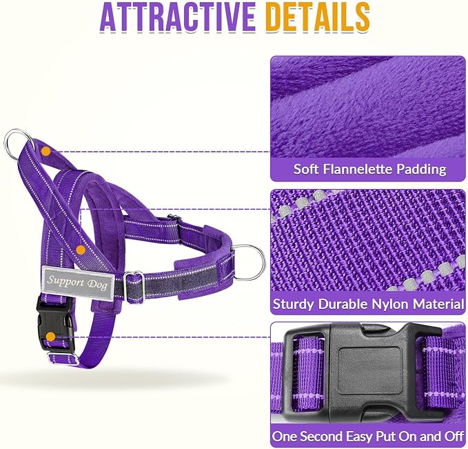 SlowTon No Pull Dog Harness with Front Clip - Heavy Duty, Soft Padded | Neck & Chest Adjustable, Tactical Pet Vest and Leash Set for Large Medium Sized Dogs, for Easy Walk & Training, Purple XL