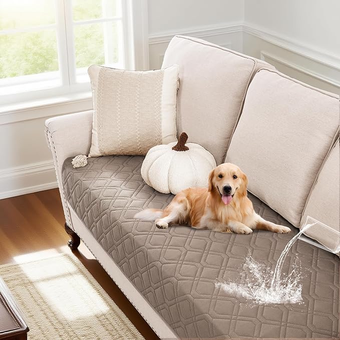 PrinceDeco Waterproof Dog Blanket Replacement Dog Bed Cover with Anti-Slip Back Washable Large Pet Blanket for Furniture Bed Couch Sofa(32x82 Inch,Taupe)