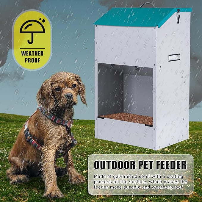 50 Lbs Automatic Dog Feeder for Large Dogs, Dog Food Dispenser | Galvanized Gravity Pet Feeder with Clear Gravity Door, for Large Breeds & Multiple Dogs, Indoor & Outdoor Use, Wall Mountable