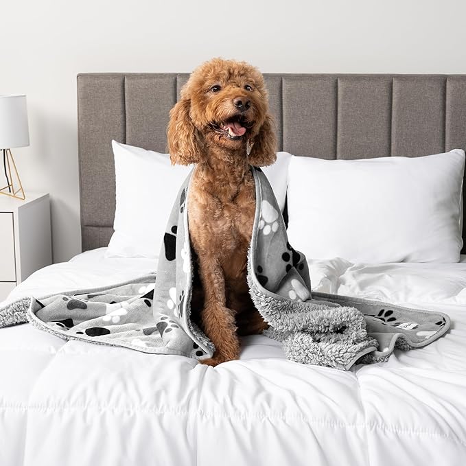 PetAmi Waterproof Dog & Cat Blanket, Pee Proof for Couch, Reversible, Soft Fleece, Washable, 29x40 Paw Gray