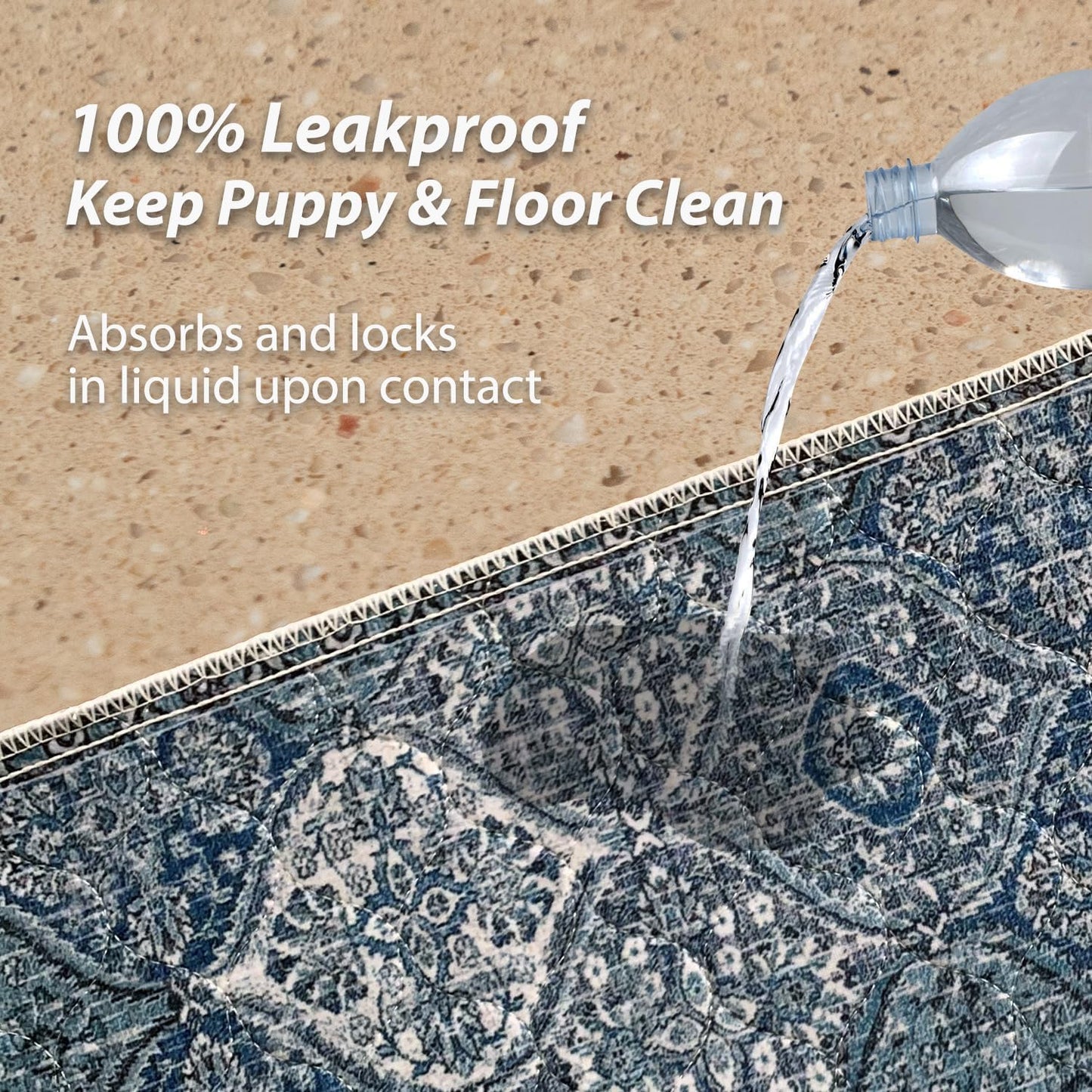 nunubaby Washable Pee Pads for Dogs, Stylish, Non-Slip and Leak-Proof Pee Pads. Reusable Potty Pads for Dogs for Crates and Floors.(Blue/Multi, 72" x72" )