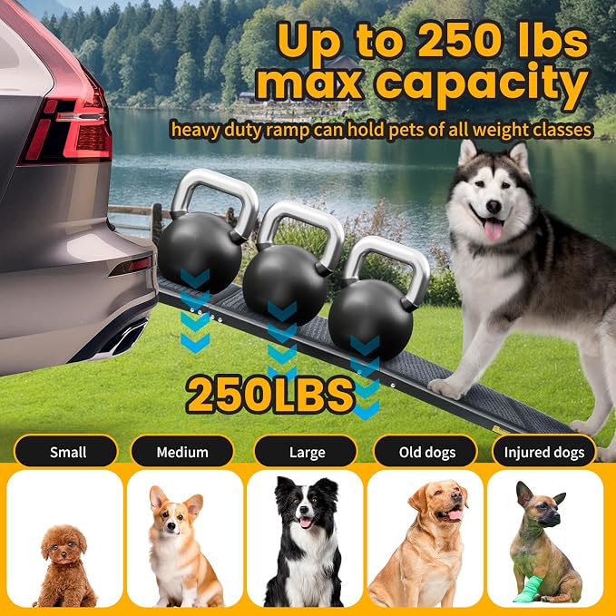 PawStep Portable Folding Dog Ramp for SUVs and Cars - Non-Slip Aluminum Pet Ramp for Senior Dogs - Joint-Friendly Mobility Support - Holds Up to 250 lbs (51014)
