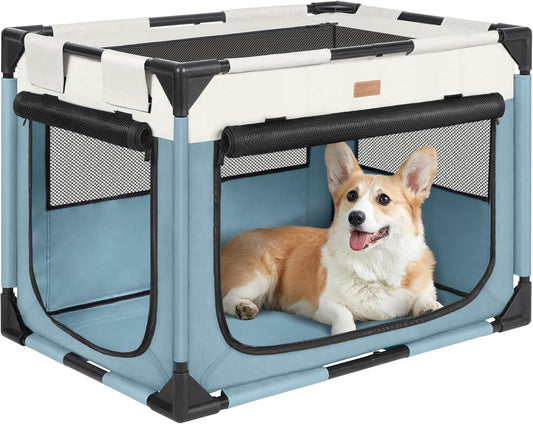 Dog Crate - Soft Pet Kennel for Dogs/Cats, 3-Door Breathable Travel Cage with Mesh Window, Portable Dog Kennel for Indoor & Outdoor, Blue-XL