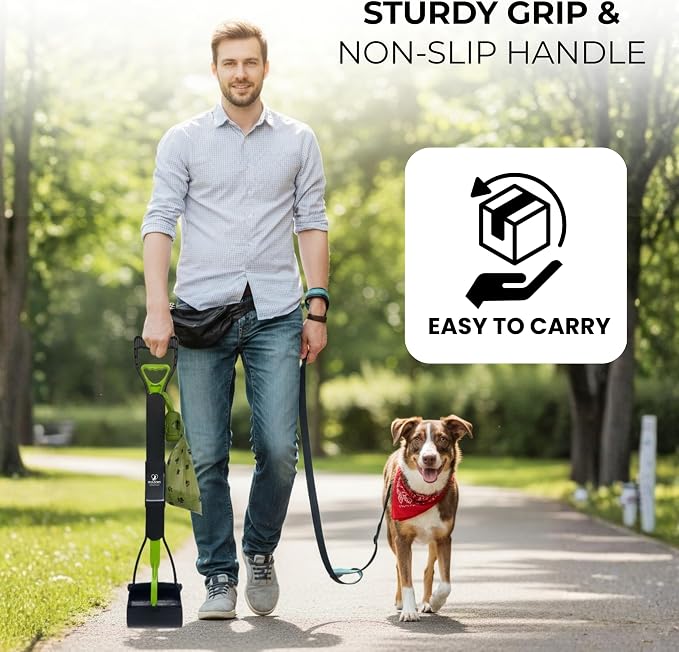 SHAZORY Pooper Scooper for Dogs & Cats – Long Handle, Heavy-Duty Design with Bag Dispenser, Poop Scooper for Large Dogs, Dog Poop Scoop for Yard, Portable for Pet Parents & Dog Walkers (32")