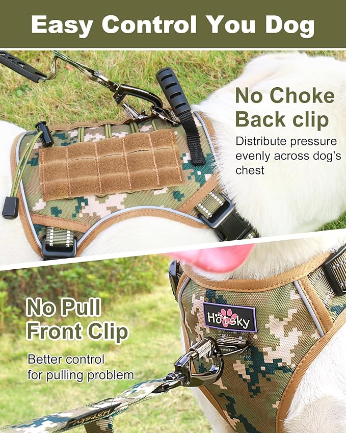 Tactical Dog Harness No Pull,Service Dog Vest with Handle,Army Camo, L | Adjustable Military,Reflective ＆ Molle Loop Panels, for Medium Large Size Dogs for Training Walking Running
