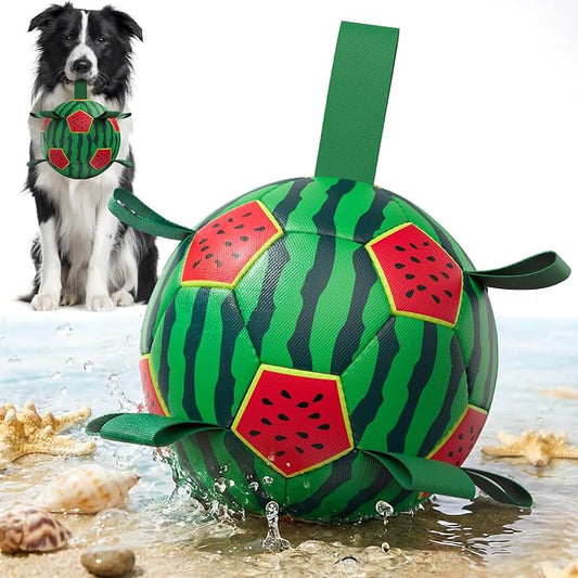 QDAN Dog Water Pool Toys: Dog Soccer Ball with Straps, Waterproof Dog Balls Swimming Beach Balls for Summer Outdoor Games (6 Inch)