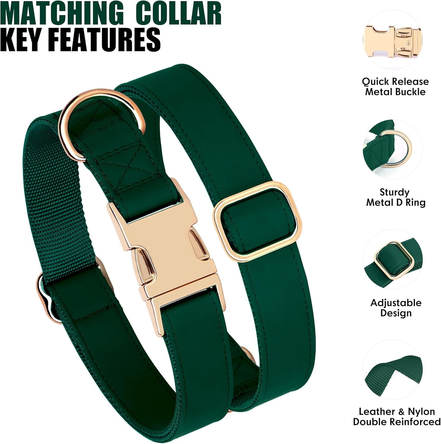 PET ARTIST Soft PU Leather Dog Collar, Bright Color & Durable Dog Collar Leather with Rose Gold Quick Release Metal Buckle, Adjustable Nylon Padded Pet Collars for Medium Dogs, Neck Fit 13-19"