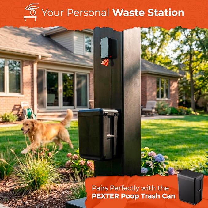 Pexter Dog Poop Bag Dispenser - Outdoor or Indoor Pet Waste Bag Dispenser Station - Stick-On or Screw-On Wall Mount - Poop Bags Storage Outdoor Container - Includes 4 Doggie Bag Rolls (Black)