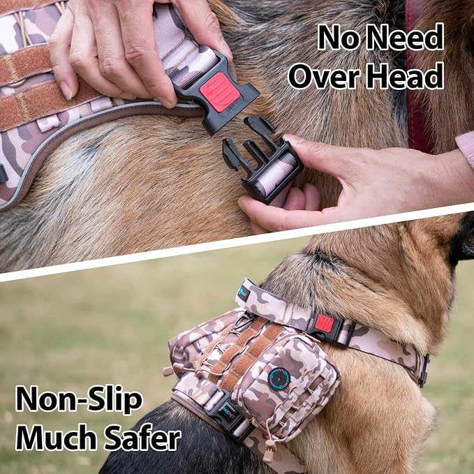 No Pull Tactical Dog Harness,Service Dog Vest Molle & Loop Panels | Woodland Brown XL, Metal Front & Back D-ring, Reflective, Easy Control with Padded Handle for Small Medium Large Dogs