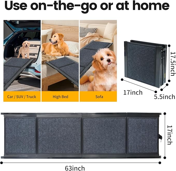 PawStep Portable Folding Dog Ramp for SUVs and Cars - Non-Slip Aluminum Pet Ramp for Senior Dogs - Joint-Friendly Mobility Support - Holds Up to 250 lbs (51014)