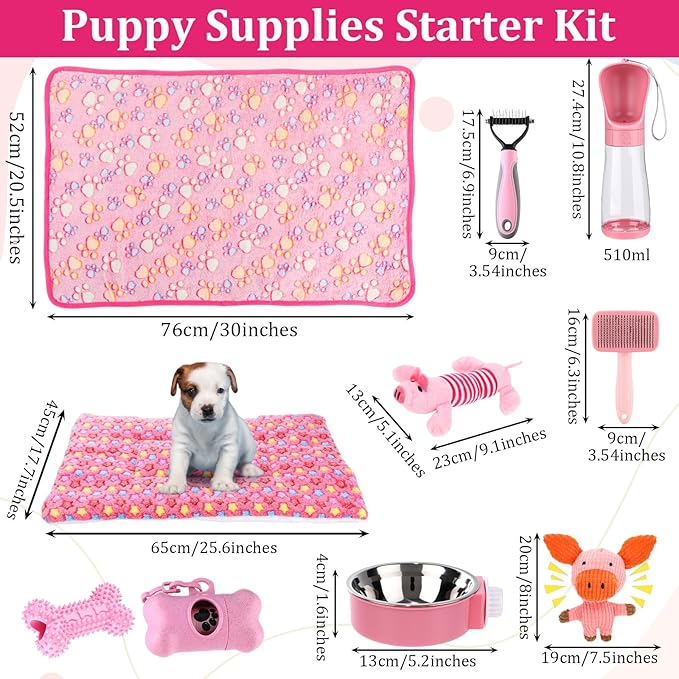 PullCrease 30 Pcs Puppy Supplies Starter Kit for Small Dogs Essentials Include No Pull Dog Harness, Collar, Leash Set, Toys, Bowl, Water Bottles, Pet Grooming Kit, Puppy Accessories for Welcome Gift