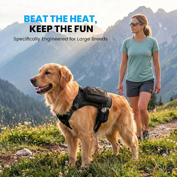 Dog Cooling Vest, Tactical Harness with Dual Independent Side Fans | 3D Breathable Mesh, Multi-Speed Wind Adjustment, Long-Lasting Cooling, Ideal for Medium and Large Dogs Outdoors