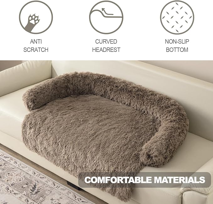 Calming Dogs/Cats Bed Mats, Dog Pad Washable Removable Couch Cover, Plush Long Fur Mat for Pets, Waterproof Lining, Perfect for Small, Medium and Large Dogs and Cats (Desert Brown, 59"x39")