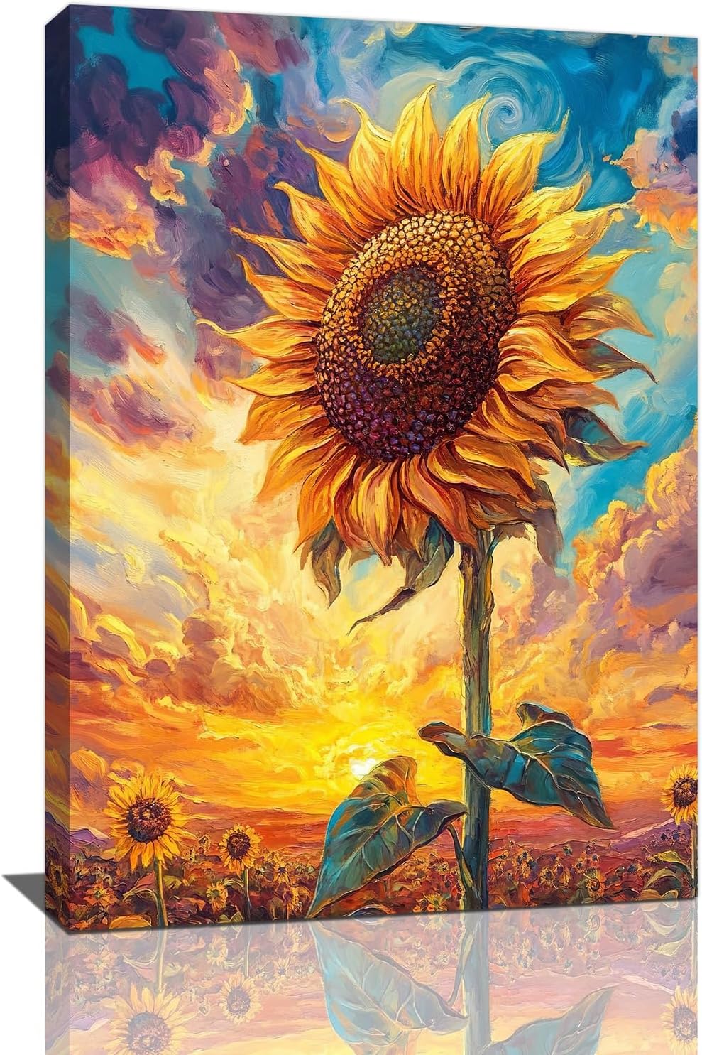 Sunflower Wall Art Canvas Yellow Floral Wall Decor Prints Framed Painting Pictures Gifts Artwork for Bathroom Bedroom Living Dining 16"x24"