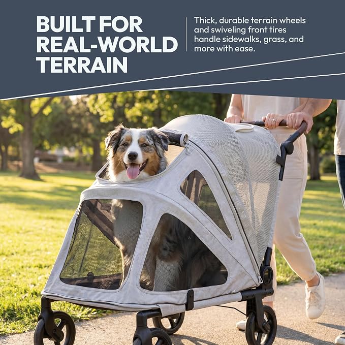 WonderFold Hudson Pet Stroller for Large Pets - super FLATFOLD: Even the Wheels Fold In - GRAY, LARGE