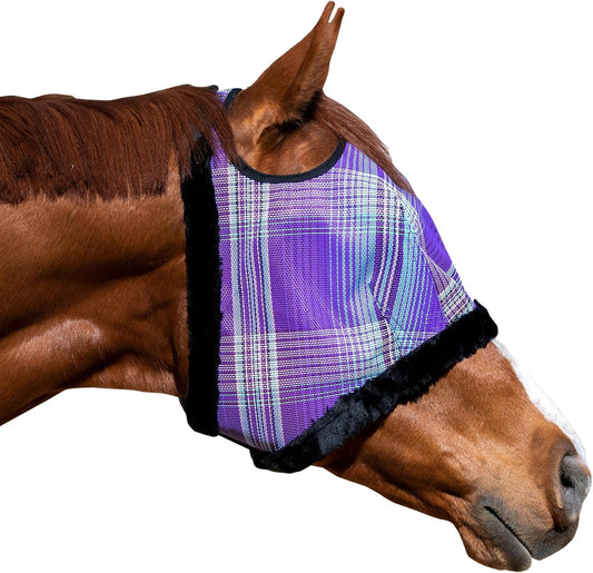 Kensington Fly Mask with Fleece Trim for Horses — Protects Face and Eyes from Flies and Sun Rays While Allowing Full Visibility — Breathable and Non Heat Transferring, Medium, Lavender Mint