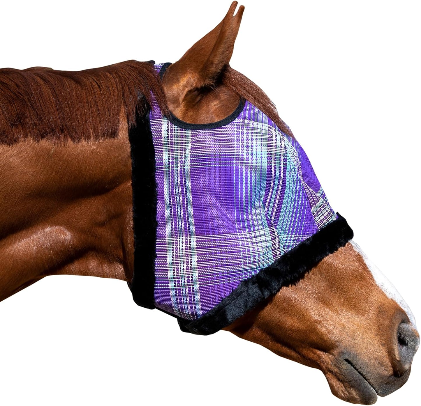 Kensington Fly Mask with Fleece Trim for Horses — Protects Face and Eyes from Flies and Sun Rays While Allowing Full Visibility — Breathable and Non Heat Transferring, Medium, Lavender Mint