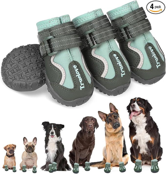 EXPAWLORER 4PCS Anti-Slip Dog Shoes - Waterproof Dog Booties & Paw Protectors with Reflective Straps for Outdoor Cold/Hot Pavement, Indoor Hardwood Floors, Winter Boots for Small Medium Large Dogs