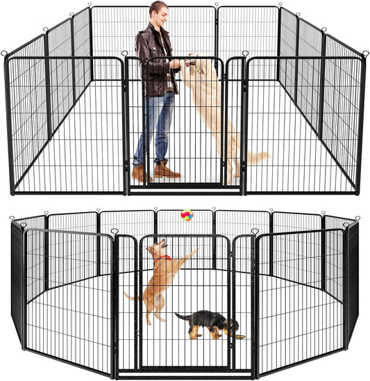 Dog Playpen Outdoor Extra Wide 12 Panels Heavy Duty Dog Fence 47" Height Anti-Rust with Doors Portable for RV Camping Yard, Total 32FT, 79 Sq.ft, Snowy Black