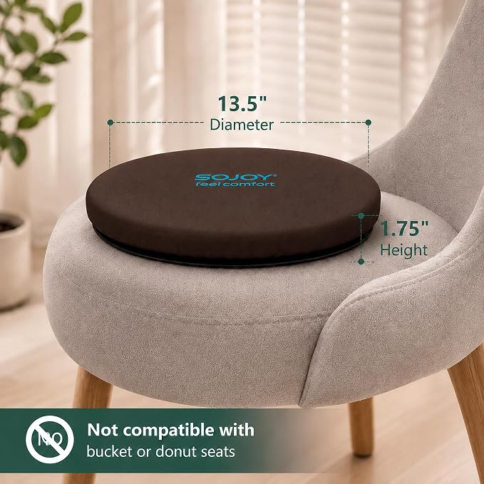 Sojoy iGelComfort 360° Swivel Seat Cushion – Gel Memory Foam Cushion for Car, Office, Dining – Pain Relief & Easy Entry/Exit for Seniors, Post-Surgery & Long Sitting (Brown, 13.5" x13.5" x 1.75")
