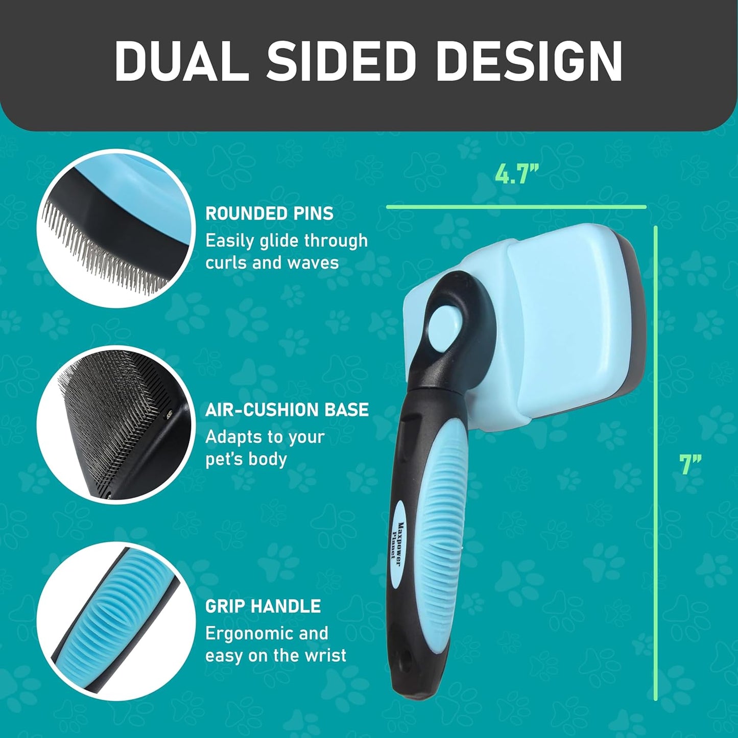 Maxpower Planet Pet Grooming Brush - Double Sided Shedding and Dematting Undercoat Rake Comb for Dogs and Cats,Extra Wide (C2 - Brush & Comb, Large)