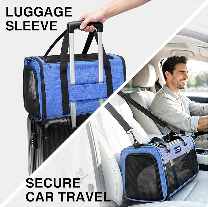 Cat Carrier, Soft Sided Airline Approved Dog Carrier for Small Dogs & Cats | Breathable Mesh Windows, Adjustable Shoulder Strap, Foldable Portable Design, Ideal for Car Rides & Vet Visits