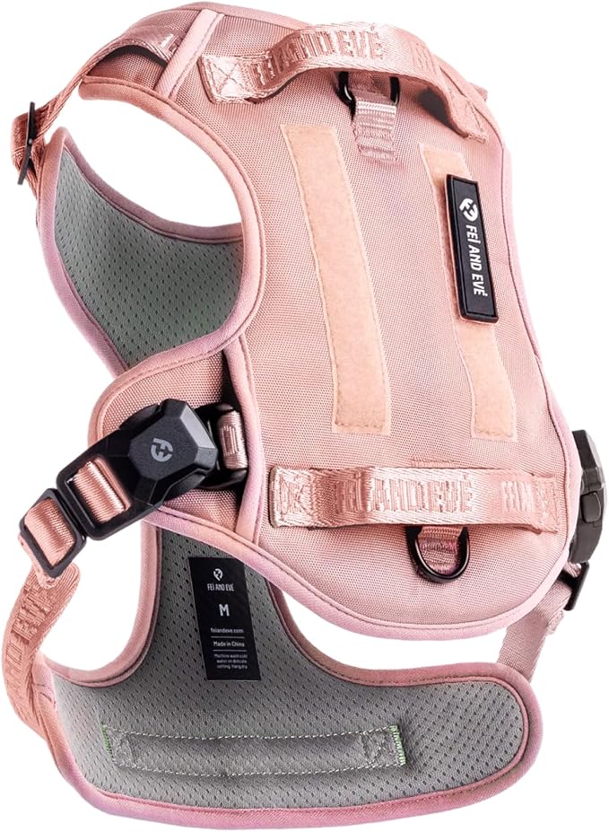 Fei & Eve Classic Dog Harness, MagEase Magnetic Buckle | 3-Point No-Pull Control, Dual Handle Support, 900D Nylon, Tactical Patch Panel, Heavy Duty, X-Large, Pink
