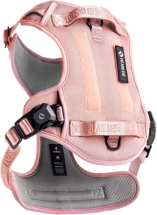 Fei & Eve Classic Dog Harness, MagEase Magnetic Buckle | 3-Point No-Pull Control, Dual Handle Support, 900D Nylon, Tactical Patch Panel, Heavy Duty, X-Large, Pink