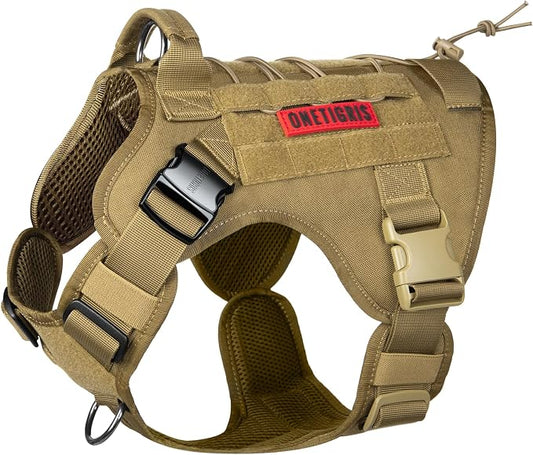 OneTigris Tactical Dog Harness Vest with Handle, Military Dog Harness for Large Medium Dogs,FIRE Watcher 2.0 No-Pull Service Dog Vest,Adjustable Dog Vest Harness for Walking Hiking Training(M,Brown)
