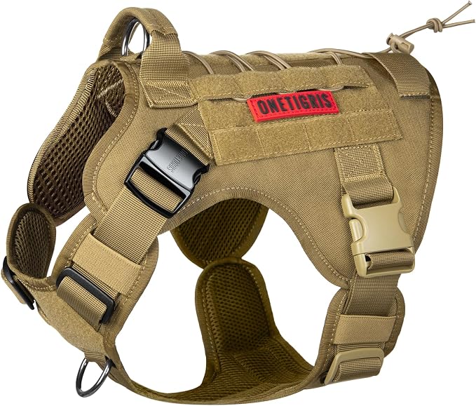 OneTigris Tactical Dog Harness Vest with Handle, Military Dog Harness for Large Medium Dogs,FIRE Watcher 2.0 No-Pull Service Dog Vest,Adjustable Dog Vest Harness for Walking Hiking Training(XL,Brown)