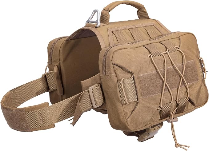EXCELLENT ELITE SPANKER Nylon Dog Backpack with 2 Side Pockets for Hiking | Adjustable Tactical Dog Pack Hound Saddle Bag Harness for Medium & Large Dog Traveling Camping Walking Training Running
