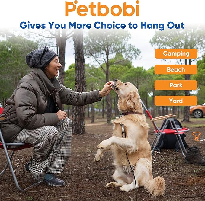 Petbobi Heavy Duty Dog Tie Out Cable and Stake - 50FT Steel Wire Dog Leads for Large Dogs Up to 300lbs, Anti Rust Spiral Stake with Strong Leash & 360° Swivel Hooks - Ideal for Yard, Outdoor & Camping