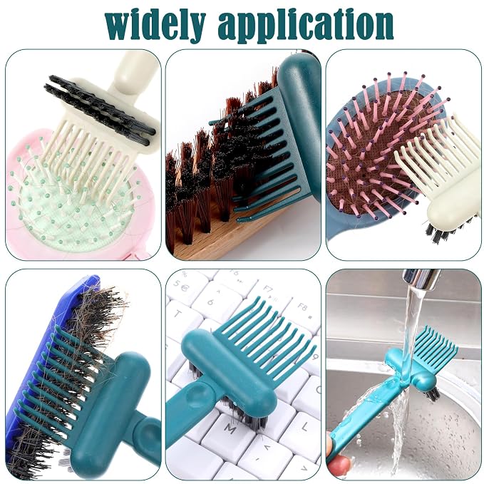 2Pcs 2-in-1 Hair Brush Cleaner & Remover Tool Brush Cleaning Tool Comb Cleaner Effective Hairbrush Cleaner Hair Brush Remover Rake for Man Woman Home Travel Salon Removing Hair Dust (Green, White)