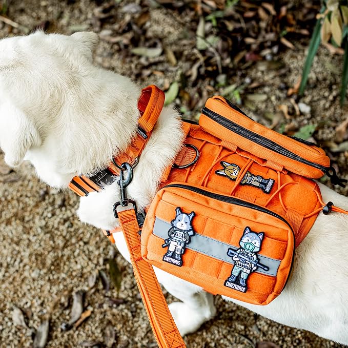 OneTigris Service Dog Vest Harness Saddle Bag Backpack Pouch, Emotional Support, Service Dog in Training,Quality Saddlebag for Tactical Dogs Vests (Orange)