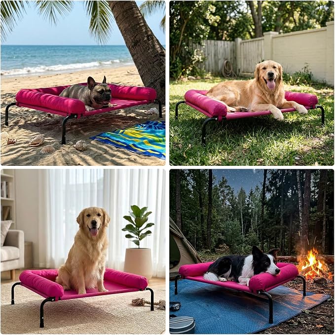 Cooling Elevated Dog Bed for Large Dogs, Indoor & Outdoor Raised Dog Bed | Portable,with Breathable Mesh, Chew Proof Pet Hammock Cots with Removable and Waterproof Bolsters