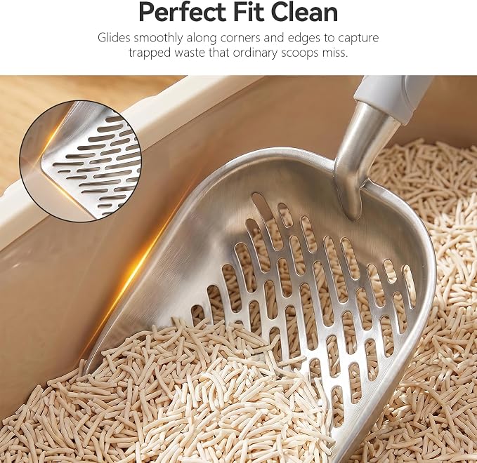 Cat Litter Scoop, Kitty Metal Scooper with Long Handle | Heavy Duty Aluminum Deep Sifter, Rustproof Durable Kitten Poop Shovel for Travel & Small Litter Box