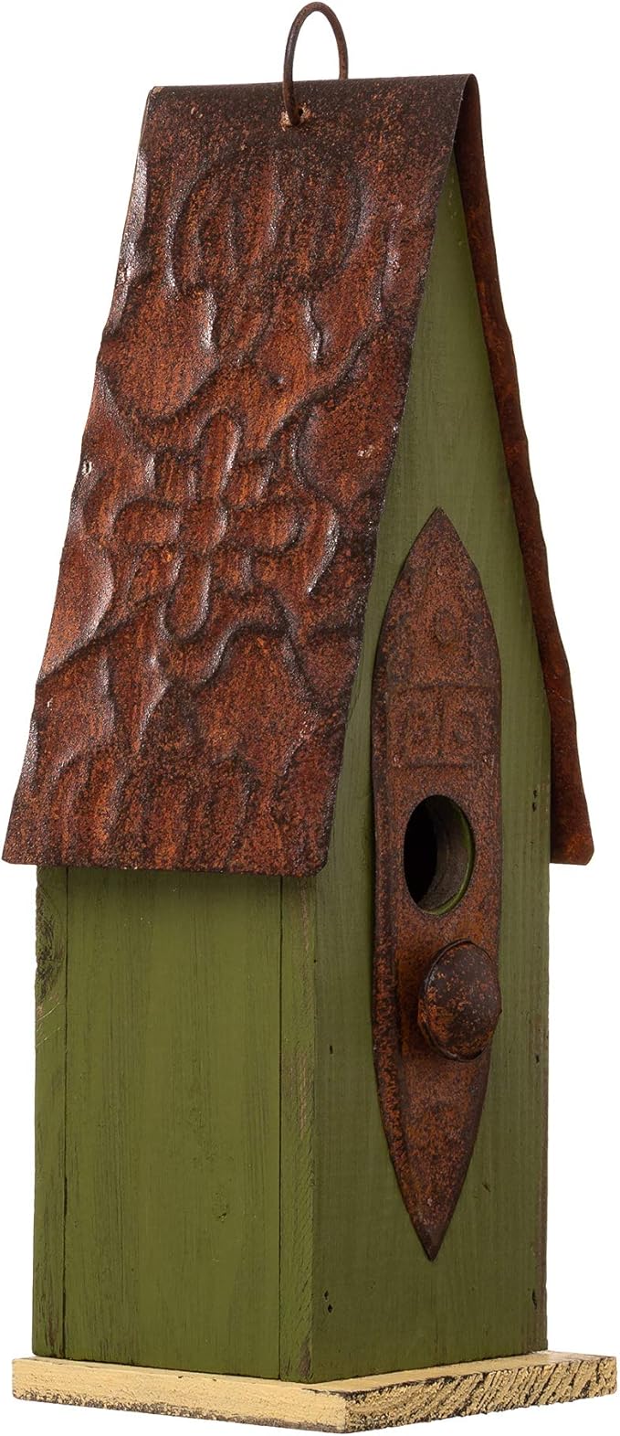 Glitzhome JK97326 Hanging Distressed Wooden Bird House Garden Decorative 13.25 Inch Tall, Green