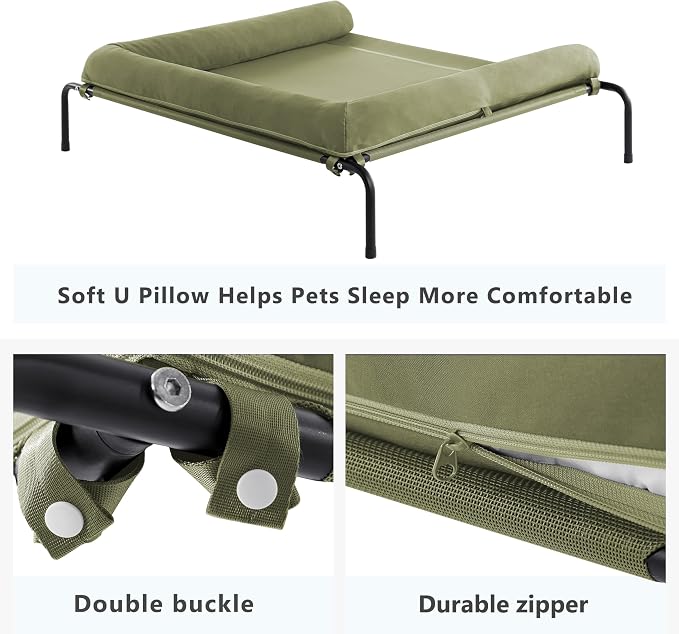 Cooling Elevated Dog Bed for Large Dogs, Indoor & Outdoor Raised Dog Bed | Portable,with Breathable Mesh, Chew Proof Pet Hammock Cots with Removable and Waterproof Bolsters